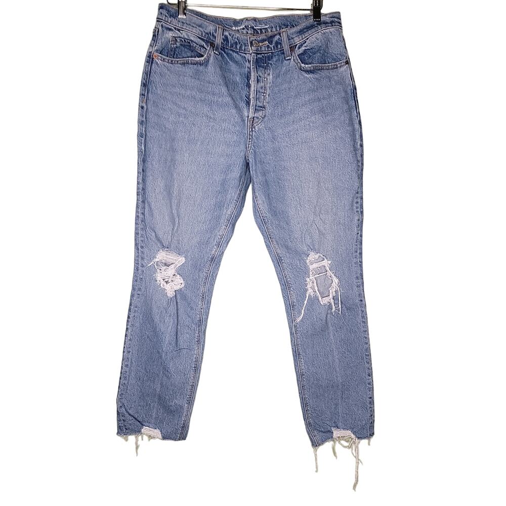 Old Navy Jeans High Rise Slouchy Straight Distressed Button Fly Light Wash 8